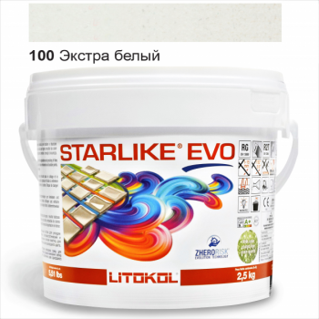 Затирочная смесь двухкомпонентная кислотостойкая эпоксидная Litokol Starlike®  EVO 100 ЭКСТРА БЕЛЫЙ 2,5 кг