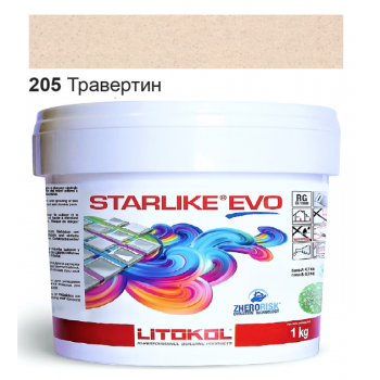 Затирочная смесь двухкомпонентная кислотостойкая эпоксидная Litokol Starlike®  EVO 205 ТРАВЕРТИН 1,0 кг