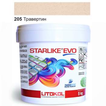Затирочная смесь двухкомпонентная кислотостойкая эпоксидная Litokol Starlike®  EVO 205 ТРАВЕРТИН 5 кг